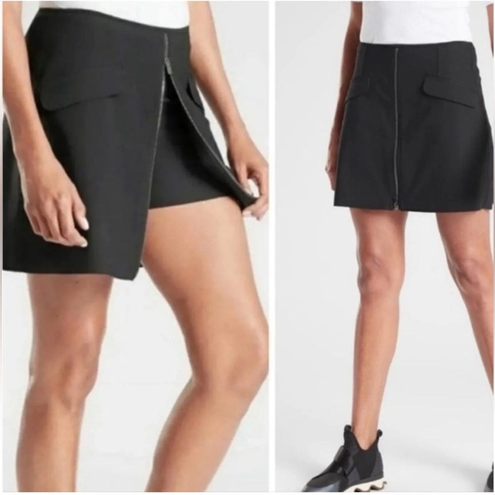 Athleta Stellar Black Skort Athletic Skirt Size XL Zip Front Activewear